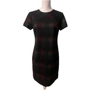 Calvin Klein Green Red Sheath Dress Short Sleeve Holiday Professional Size 4